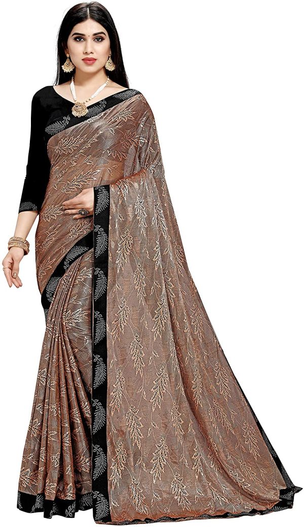 CRAFTSTRIBE Georgette Floral Print Brown Indian Ethnic Saree for Women - Image 5