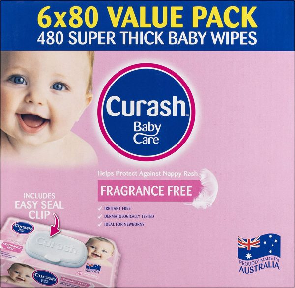 Curash Fragrance Free Baby Wipes, 6 packs of 80 wipes (480s wipes) - Image 2