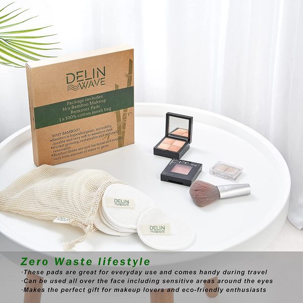 Delin Wave 3 Layers Reusable Makeup Remover Pads Pack of 16 with Mesh Washing Bag - Cotton Rounds for Makeup Removal for All Skin Types - Image 5