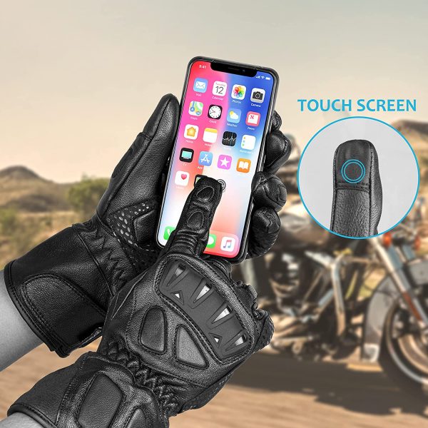 Buchii Summer Motorbike Gloves, Goat Leather TPU Hard Knuckle Protector Touchscreen Motorcycle Gloves Men with Strap Closure Double Layer Amara and Silicone on Palm for Extra Durability - Image 2