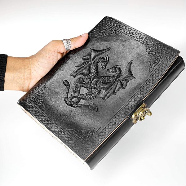 Handmade Leather Double Dragon Journal/Writing Notebook Diary/Bound Daily Notepad for Men & Women Unlined Paper Medium, Writing Pad Artist, Sketch 8 X 6 Black - Image 2