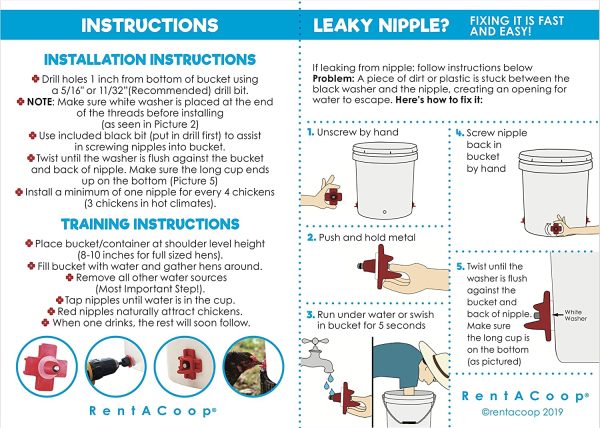 RentACoop 5 Pack DIY Watering kit with Horizontal Side Mount Chicken Poultry Nipples Including Installation Piece - Image 5