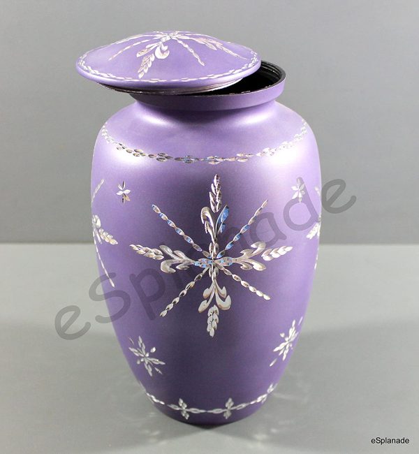 eSplanade Cremation Urn Memorial Container Jar Pot | Full Size Standard Urns | Metal Urns | Burial Urns - Purple Etched - 10" Inches - Image 3