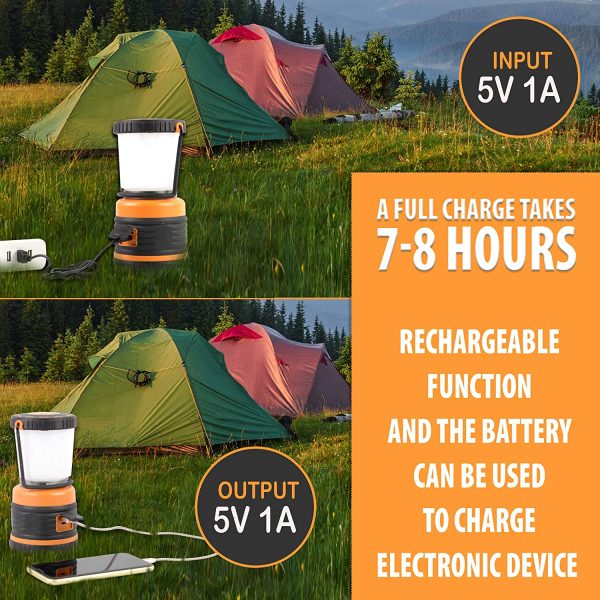 LED Camping Lantern Rechargeable, 1800LM, 4 Light Modes, 4400mAh Power Bank, IP44 Waterproof, Perfect Lantern Flashlight for Hurricane, Emergency, Power Outages, Home and More, USB Cable Included - Image 5