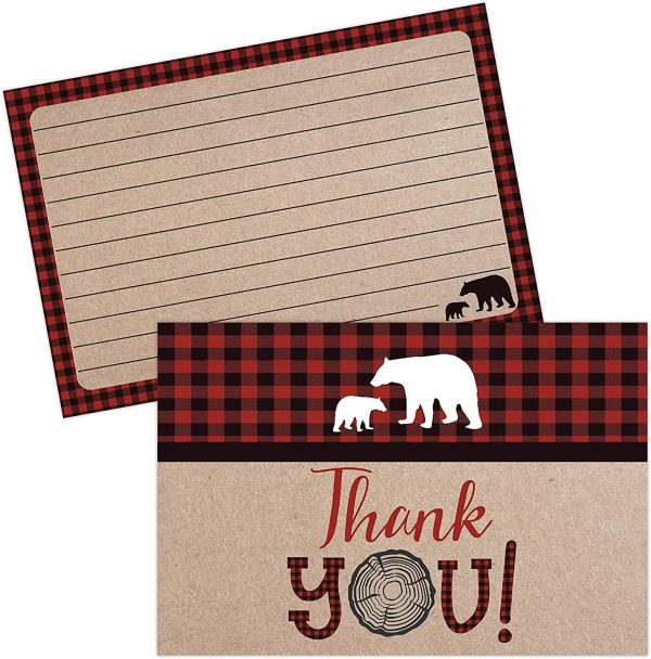 Lumberjack Baby Shower Thank You Cards, Boy Baby, Mama Bear Baby Shower Favor, Woodland Baby Shower, 20 Thank You Cards and Envelopes