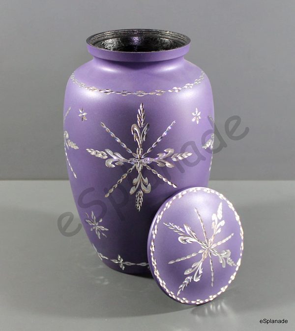 eSplanade Cremation Urn Memorial Container Jar Pot | Full Size Standard Urns | Metal Urns | Burial Urns - Purple Etched - 10" Inches - Image 2