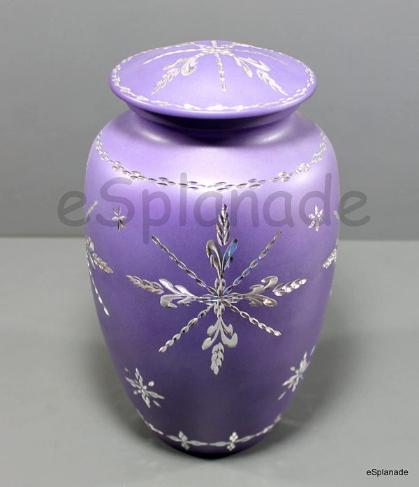 eSplanade Cremation Urn Memorial Container Jar Pot | Full Size Standard Urns | Metal Urns | Burial Urns - Purple Etched - 10" Inches - Image 5