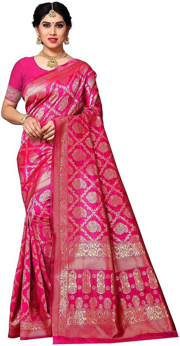 Sidhidata Textile Women's Kanjivaram Banarasi Jacquard Silk Saree With Blouse Piece (Silk Keri Pink_Pink_Free Size), Pink, Free Size - Image 7