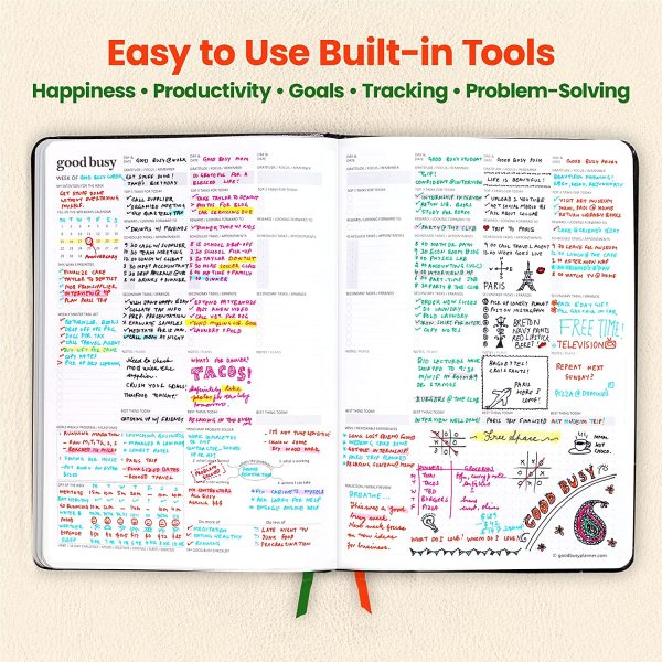 Good Busy 12-Month Undated Weekly Planner (B5 7"X10" Faux Leather Softcover) Black | Increase Productivity Happiness Gratitude Focus & Save Time Achieve Goals Reduce Anxiety Problem-Solve w/ Mind Maps - Image 6