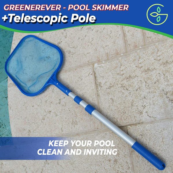 Greenerever Pool Skimmer Net with Pole (100 cm) | Hot Tub Spa Leaf Cleaner Net | Plastic Framed Fine Mesh Net | Easily Removes Leaves, Debris, Small Particles from Pools, Spas, Hot Tubs, Ponds - Image 3