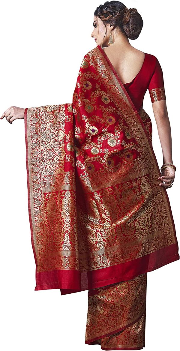 D??VINS Women's Banarasi Silk Saree with Jacquard Zari Woven Work and Un-Stitched Blouse Piece |Traditional Indian Outfit - Image 5