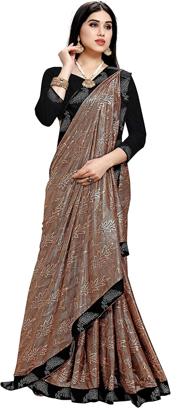 CRAFTSTRIBE Georgette Floral Print Brown Indian Ethnic Saree for Women - Image 6