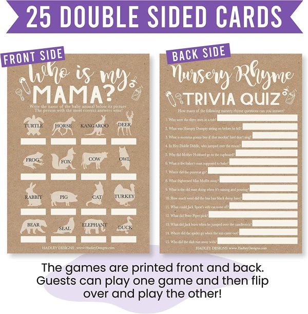 Rustic Baby Shower Games Gender Neutral - 2 Games Double Sided, 25 Baby Animal Matching Baby Shower, 25 Nursery Rhyme Baby Shower Game, Gender Reveal Games For Guests, Baby Shower Party Supplies