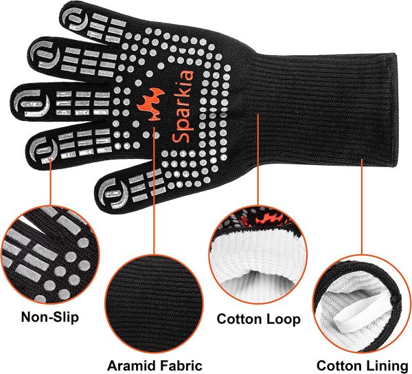 Sparkia Oven Gloves 1472?H 800?? Extreme Heat Resistant - Washable Grilling Gloves with Long Wrist Protect and Non-Slip Silicone,Multi-purpose Gloves for barbecue Cooking Grill Microwave BBQ Grill Welding Smoke - Image 3