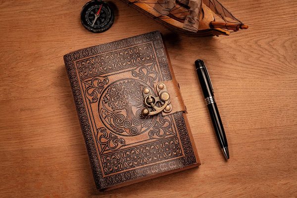 Leather Journal Handmade by DreamKeeper - Celtic Embossed Travel Journal - Original Antique Tree of Life Design - Plain Paper Notepad - Beautifully Crafted Note Book to Gift Or Share Life's Adventures - Image 4