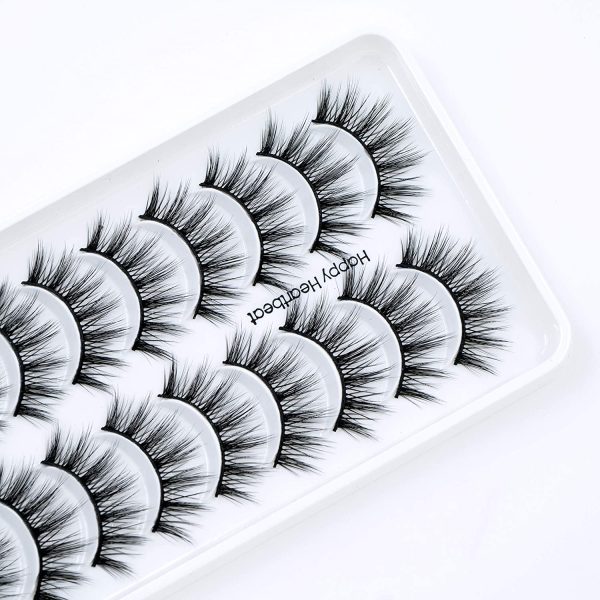 Happy Heartbeat 3D False Lashes Wispy Natural - Faux Mink Lashes Cat-Eye Handmade Luxurious Soft Fluffy Dramatic False Eyelashes 10 Pairs (H1)