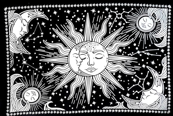 ICC Sun and Moon Tapestry Black White sun tapestry Wall Sheet Hanging Room Decor Bedroom Aesthetic Tapestries Mystic Art Ceiling Blanket Home Living Psychedelic Hanging Black 30 X 40 Inches