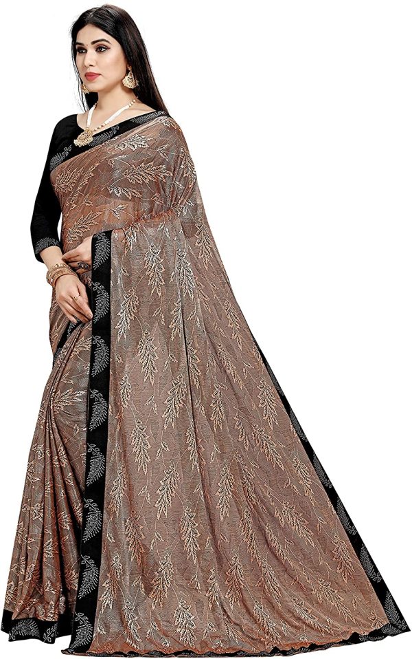 CRAFTSTRIBE Georgette Floral Print Brown Indian Ethnic Saree for Women - Image 2