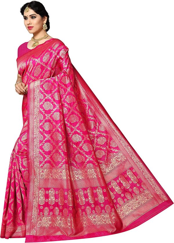 Sidhidata Textile Women's Kanjivaram Banarasi Jacquard Silk Saree With Blouse Piece (Silk Keri Pink_Pink_Free Size), Pink, Free Size - Image 5