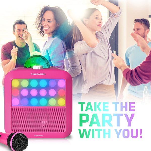 Portable Karaoke Machine - Singsation Star Burst (Pink) Karaoke System Comes w/ 2 Mics, Room Filling Light Show, Retro Light Panel & Works via Bluetooth. No CDs Required. YouTube Your Favorite Songs - Image 2