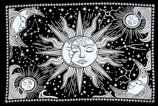 ICC Sun and Moon Tapestry Black White sun tapestry Wall Sheet Hanging Room Decor Bedroom Aesthetic Tapestries Mystic Art Ceiling Blanket Home Living Psychedelic Hanging Black 30 X 40 Inches - Image 3