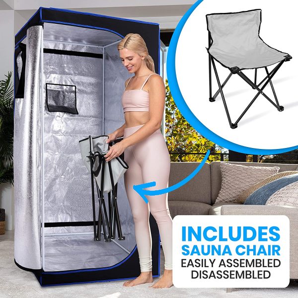 SereneLife SLISAU35BK Full Size Portable Steam Sauna ?CPersonal Home Spa, with Remote Control, Foldable Chair, Timer - Image 2