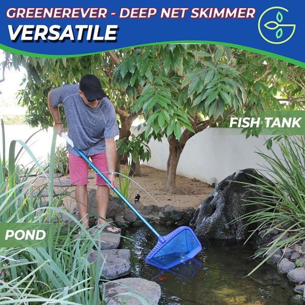 Greenerever Pool Skimmer Net 20" (50cm) Deep Bag |Heavy Duty Professional Leaf Cleaning Rake |Plastic Framed Fine Mesh Net |Easily Removes Leaves, Debris from Pools, Hot Tubs, Ponds and Fountains - Image 4