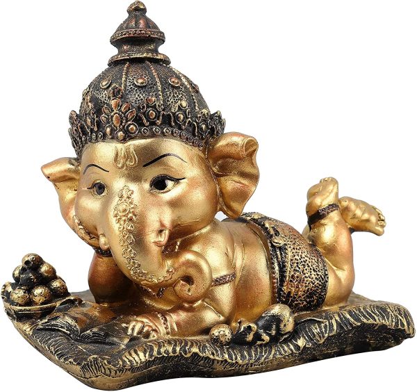 Tied Ribbons Ganesh Idol for Home D??cor Decorative Ganesha Statue Decoration Item (16 cm X 12.9 cm) - Hindu Elephant God Sculpture Figurines