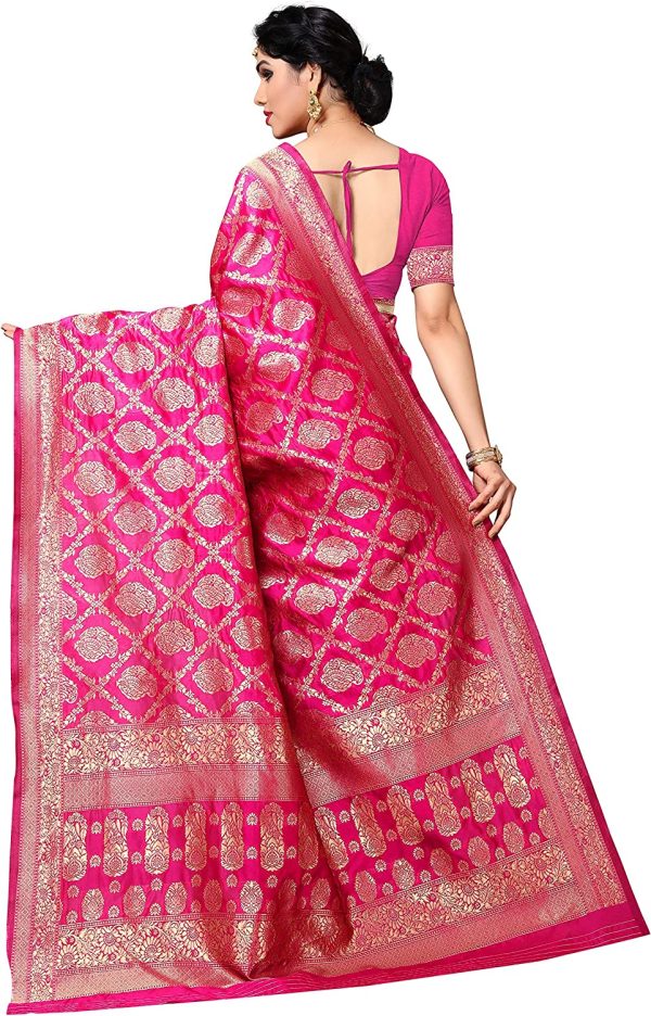 Sidhidata Textile Women's Kanjivaram Banarasi Jacquard Silk Saree With Blouse Piece (Silk Keri Pink_Pink_Free Size), Pink, Free Size - Image 2