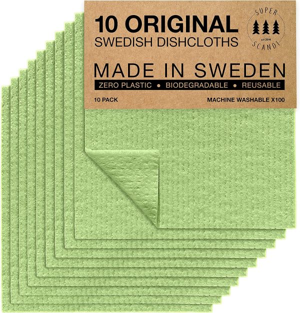 Swedish Dishcloths Eco Friendly Reusable Sustainable Biodegradable Cellulose Sponge Cleaning Cloths for Kitchen Dish Rags Washing Wipes Paper Towel Replacement Washcloths (10 Pack Apple Green) - Image 3