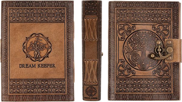 Leather Journal Handmade by DreamKeeper - Celtic Embossed Travel Journal - Original Antique Tree of Life Design - Plain Paper Notepad - Beautifully Crafted Note Book to Gift Or Share Life's Adventures - Image 9