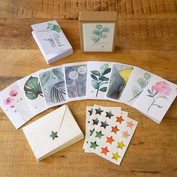 Cute Botanical Greeting Cards Box of 24 cards with Envelopes and Seal Stickers. Watercolour painted by . All Occasion Blank Thank you cards, Appreciation, Birthday, Sympathy - Image 2