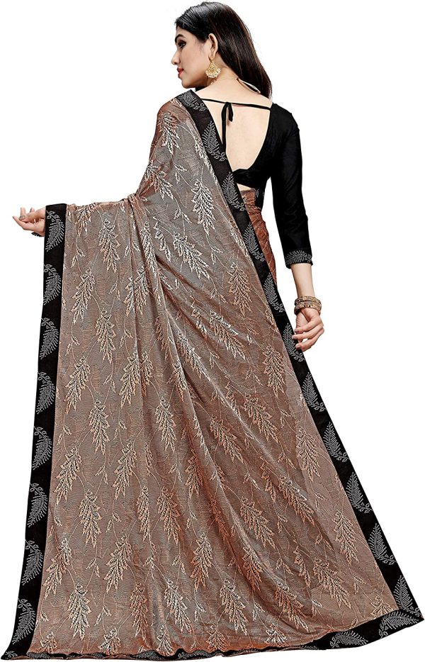 CRAFTSTRIBE Georgette Floral Print Brown Indian Ethnic Saree for Women - Image 4