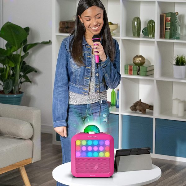 Portable Karaoke Machine - Singsation Star Burst (Pink) Karaoke System Comes w/ 2 Mics, Room Filling Light Show, Retro Light Panel & Works via Bluetooth. No CDs Required. YouTube Your Favorite Songs - Image 8